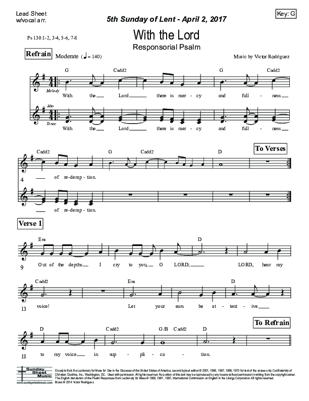 With The Lord (Psalm 130) Lead Sheet (Victor Rodriguez)