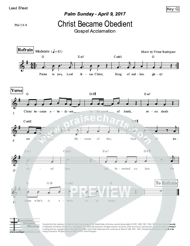 Christ Became Obedient (Philippians 2) Lead Sheet (Victor Rodriguez)
