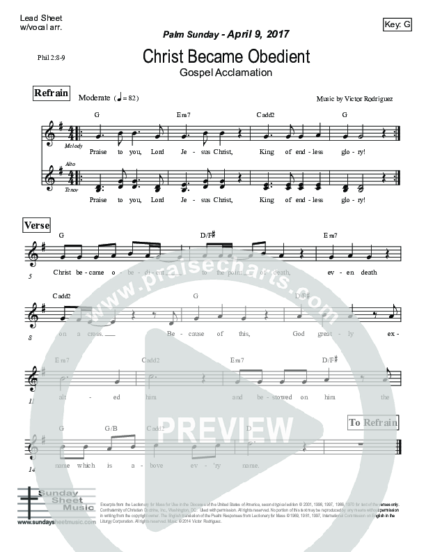 Christ Became Obedient (Philippians 2) Lead Sheet (Victor Rodriguez)