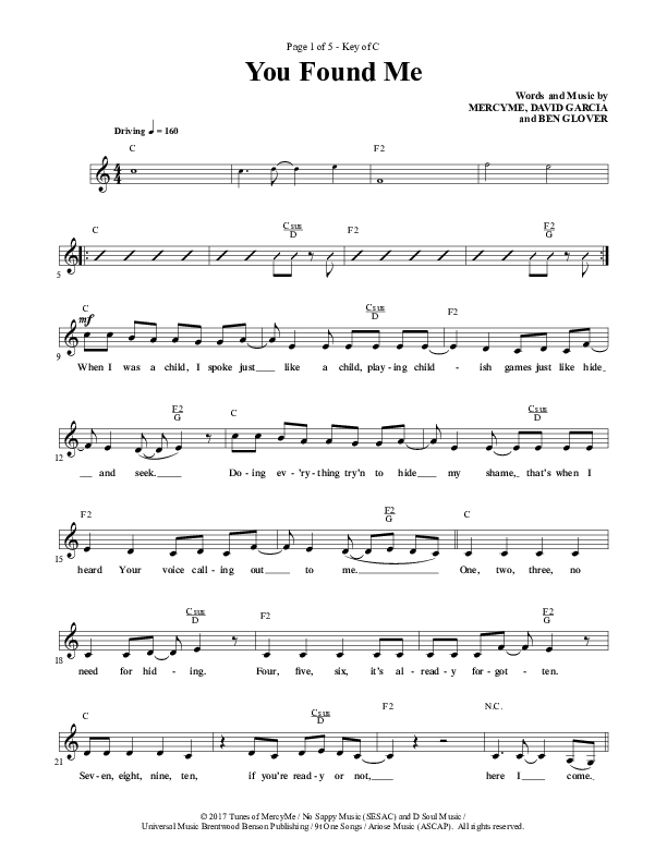 You Found Me Lead Sheet (MercyMe)