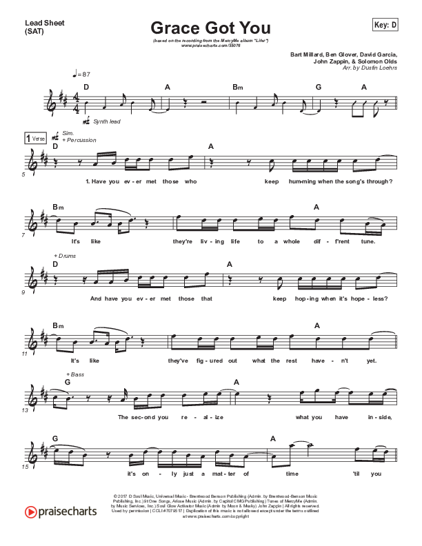 Grace Got You Lead Sheet (MercyMe)