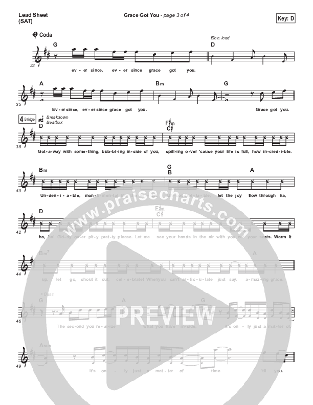 Grace Got You Lead Sheet (SAT) (MercyMe)