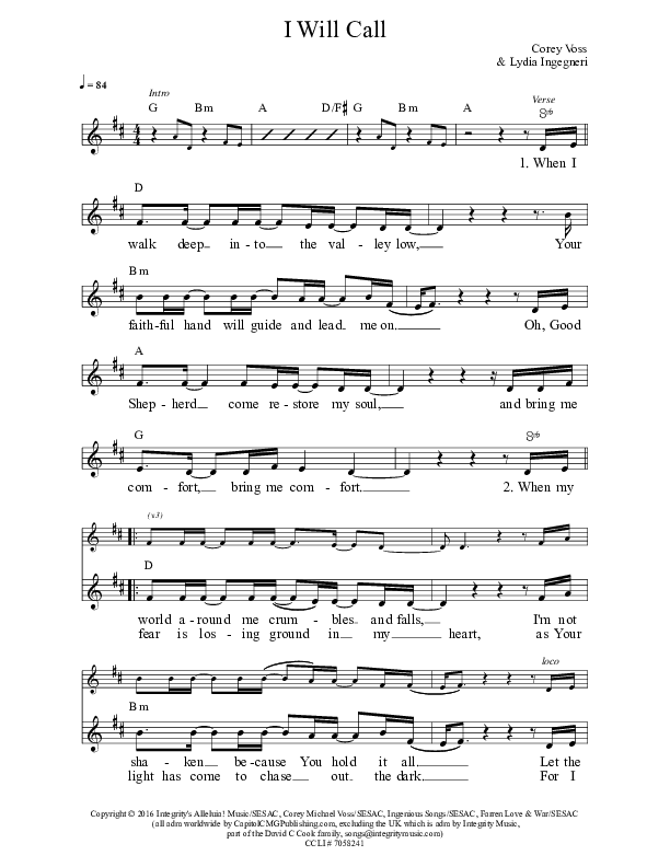 I Will Call Lead Sheet (Jaci Velasquez)