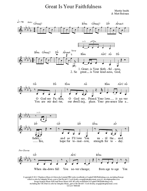 Great Is Your Faithfulness Lead Sheet (Jaci Velasquez)