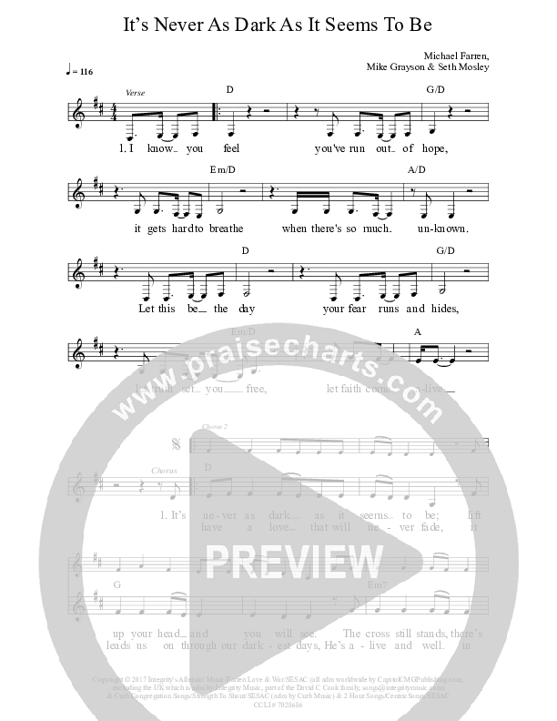 It's Never As Dark As It Seems To Be Lead Sheet (Jaci Velasquez)