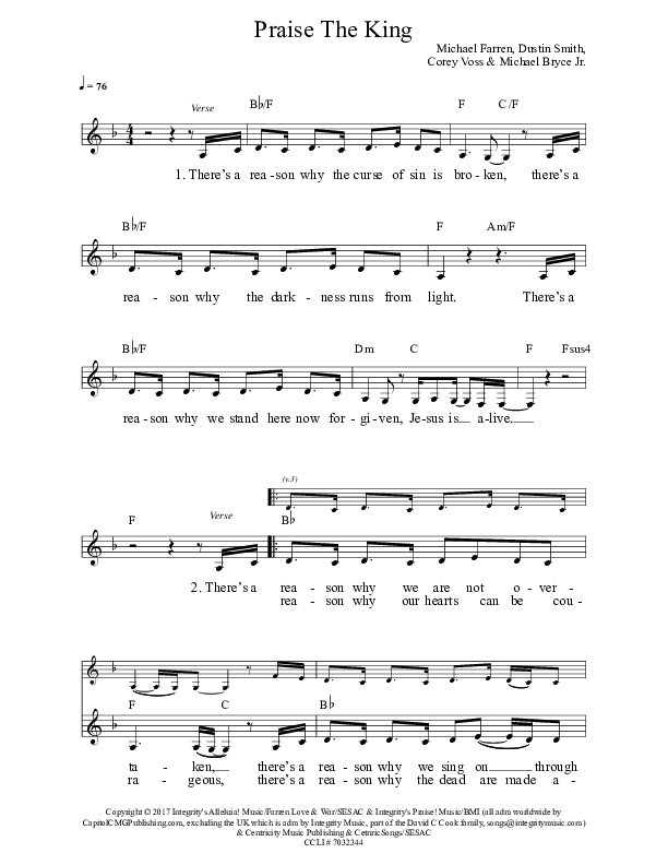 Praise The King Lead Sheet (SAT) (Jaci Velasquez)