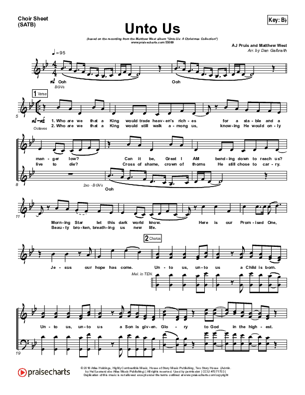 Unto Us Choir Sheet (SATB) (Print Only) (Matthew West)