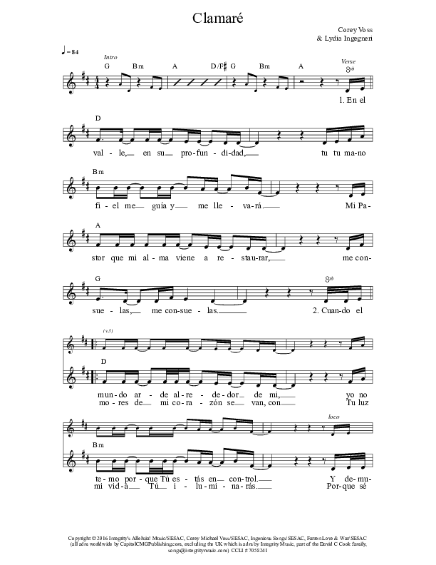 Clamare Lead Sheet (Jaci Velasquez)