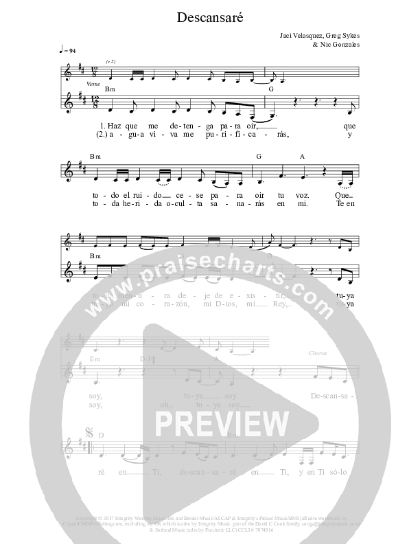 Descansare Lead Sheet (Jaci Velasquez)