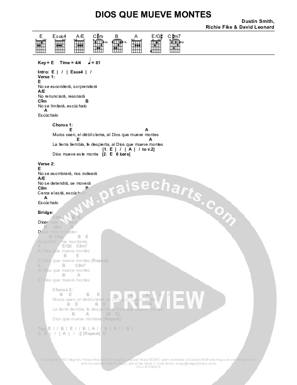 Dios Que Mueve Montes Chord Chart (Jaci Velasquez)