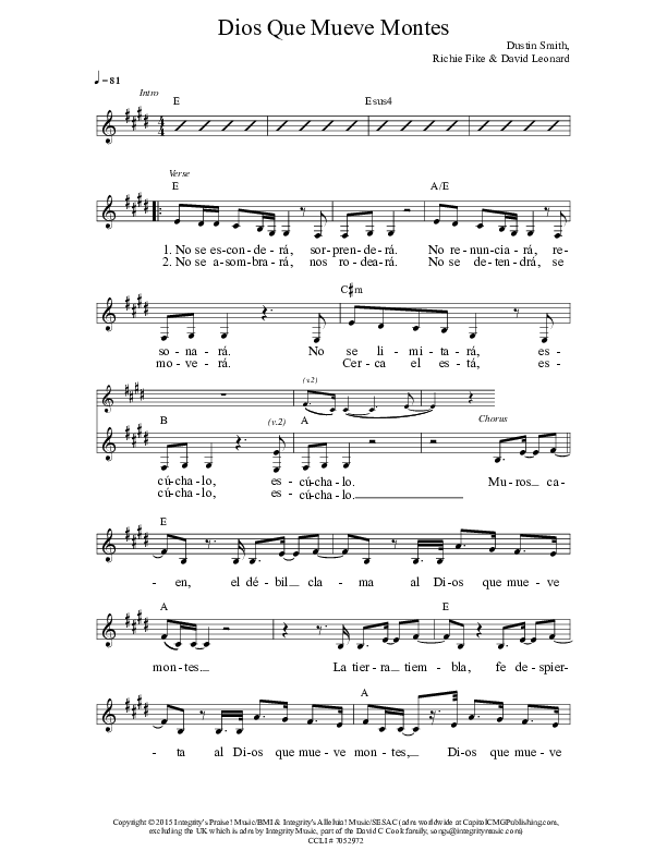 Dios Que Mueve Montes Lead Sheet (Jaci Velasquez)