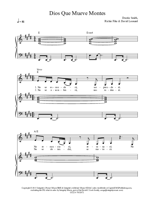 Dios Que Mueve Montes Piano/Vocal (Jaci Velasquez)