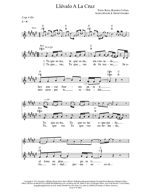 Llevalo A La Cruz Lead Sheet (Jaci Velasquez)