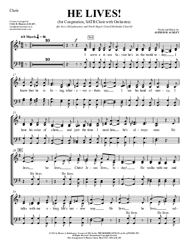 He Lives Choir Vocals (SATB) (Chris Hansen)
