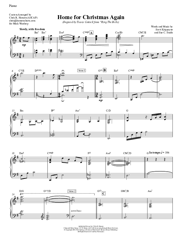 Home For Christmas Again  Piano Sheet (Chris Hansen)