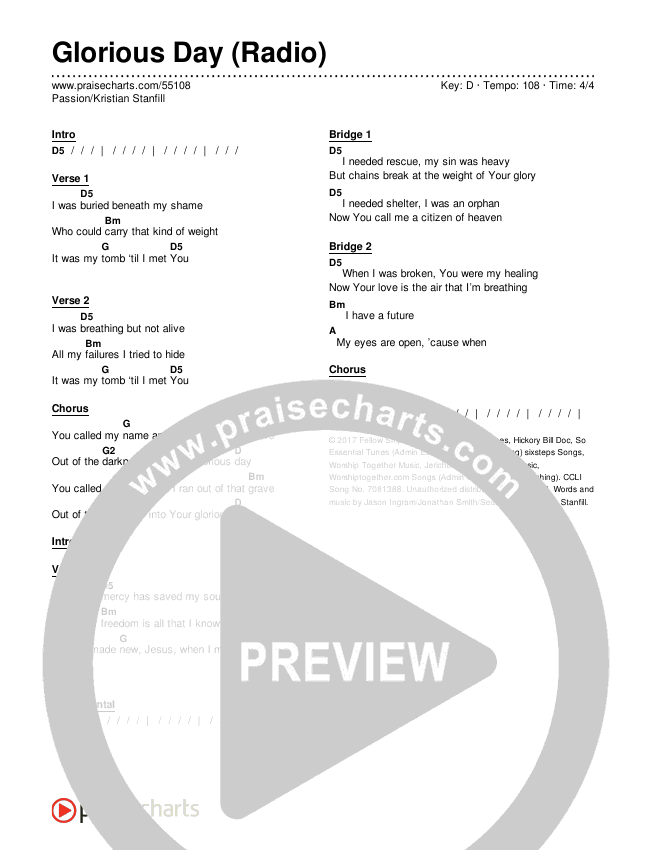 Glorious Day (Radio) Chords & Lyrics (Passion / Kristian Stanfill)