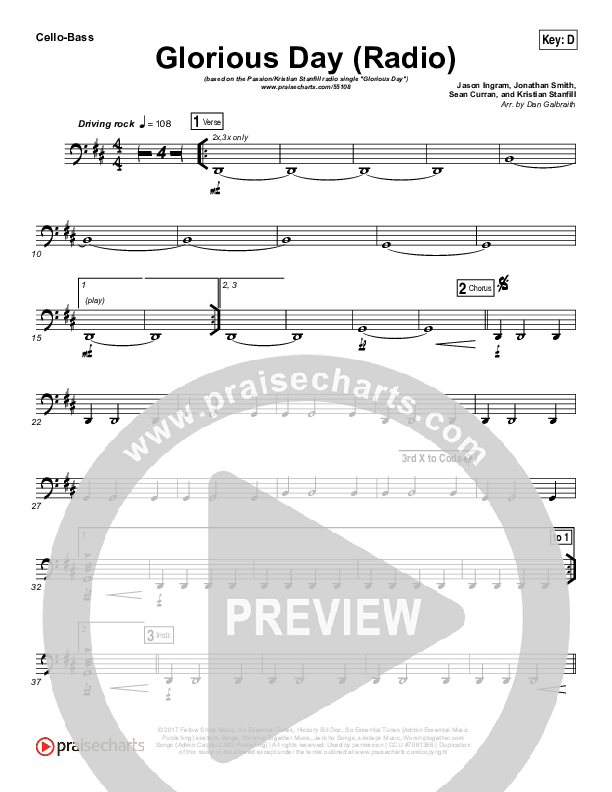 Glorious Day (Radio) Cello/Bass (Passion / Kristian Stanfill)