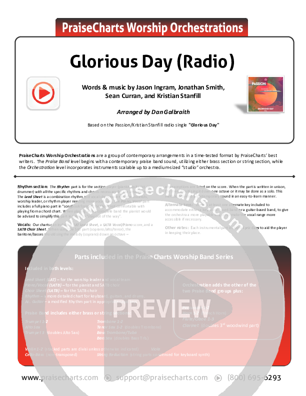 Glorious Day (Radio) Cover Sheet (Passion / Kristian Stanfill)