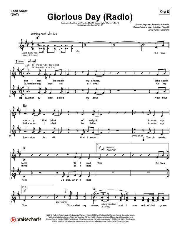 Glorious Day (Radio) Lead Sheet (SAT) (Passion / Kristian Stanfill)