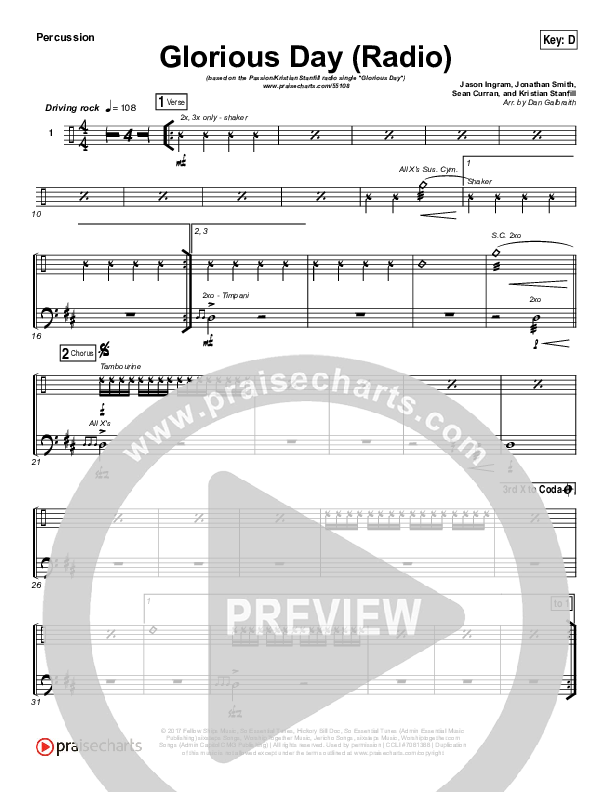 Glorious Day (Radio) Percussion (Passion / Kristian Stanfill)