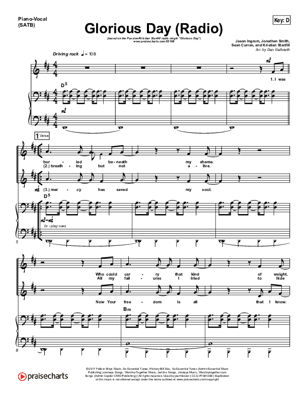 Glorious Day (Radio) Piano/Vocal (SATB) (Passion / Kristian Stanfill)