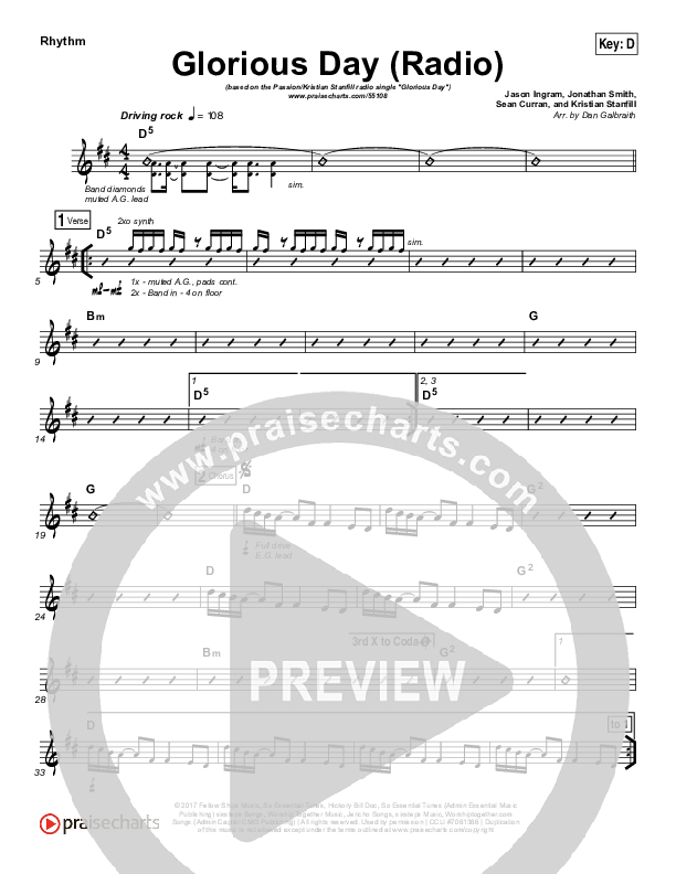 Glorious Day (Radio) Rhythm Chart (Passion / Kristian Stanfill)