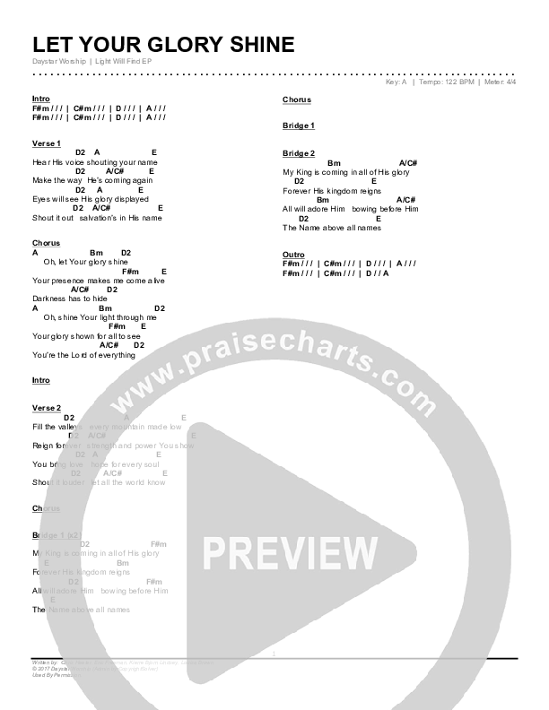 Let Your Glory Shine Chords & Lyrics (Daystar Worship)