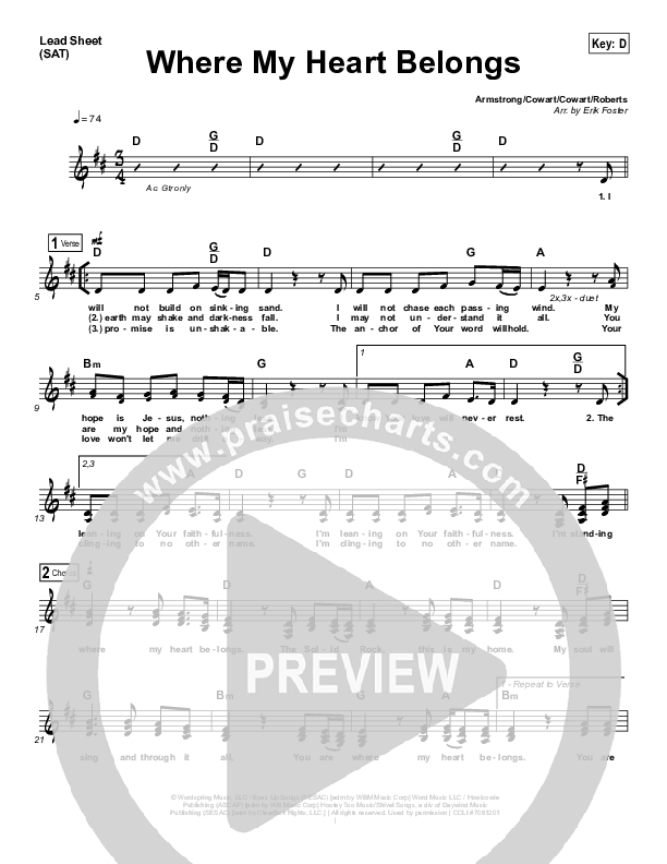 Where My Heart Belongs Lead Sheet (SAT) (Kerrie Roberts)