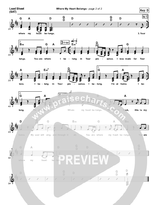 Where My Heart Belongs Lead Sheet (SAT) (Kerrie Roberts)