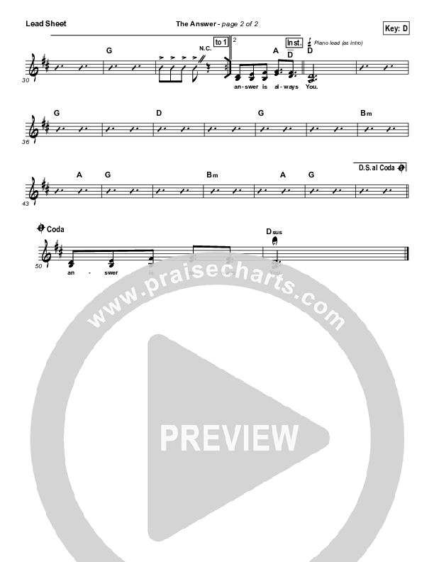 The Answer Lead Sheet (Kerrie Roberts)