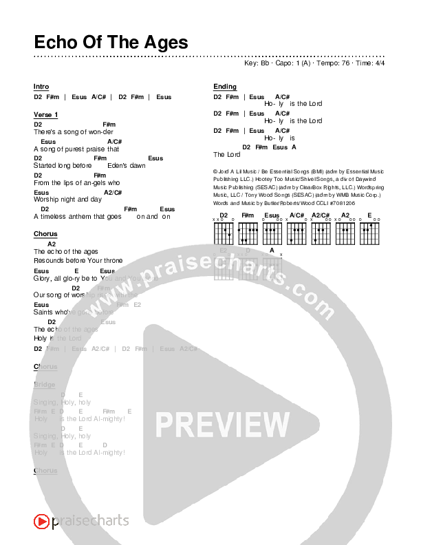 Echo Of The Ages Chords & Lyrics (Kerrie Roberts)