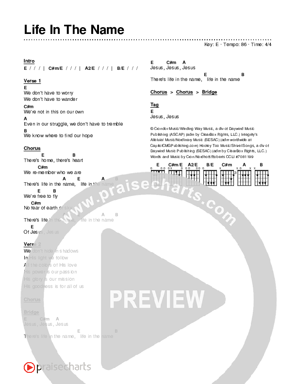 Life In The Name Chord Chart (Kerrie Roberts)