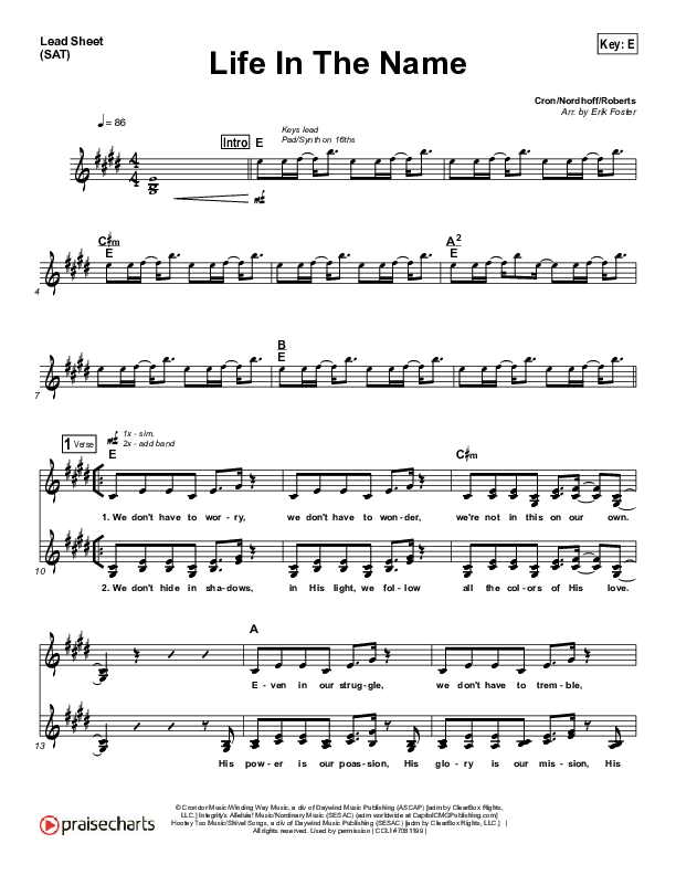 Life In The Name Lead Sheet (Kerrie Roberts)