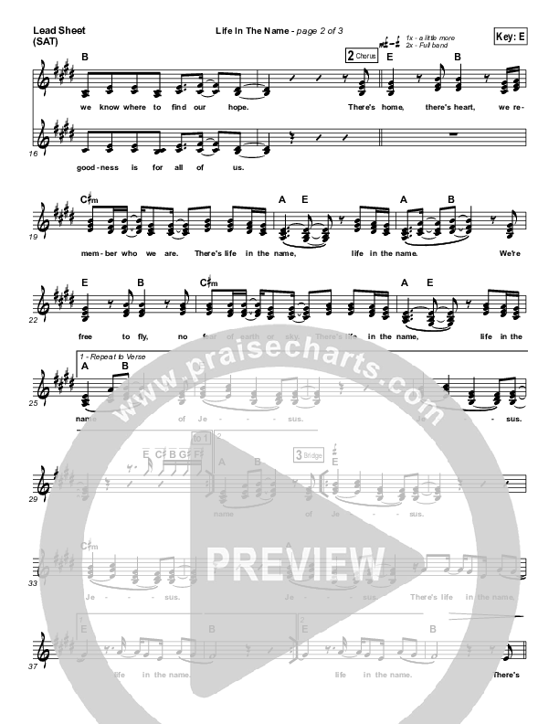 Life In The Name Lead Sheet (Kerrie Roberts)