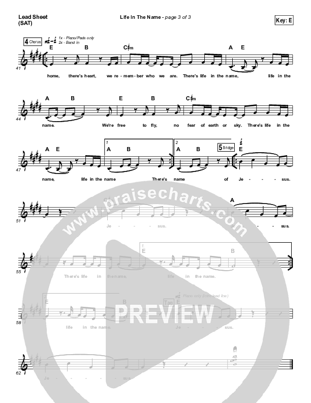 Life In The Name Lead Sheet (SAT) (Kerrie Roberts)