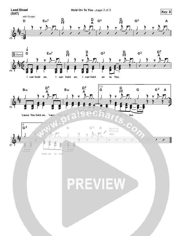 Hold On To You Lead Sheet (SAT) (Kerrie Roberts)