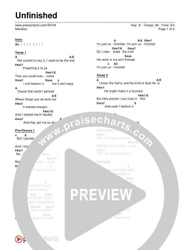 Unfinished Chords & Lyrics (Mandisa)