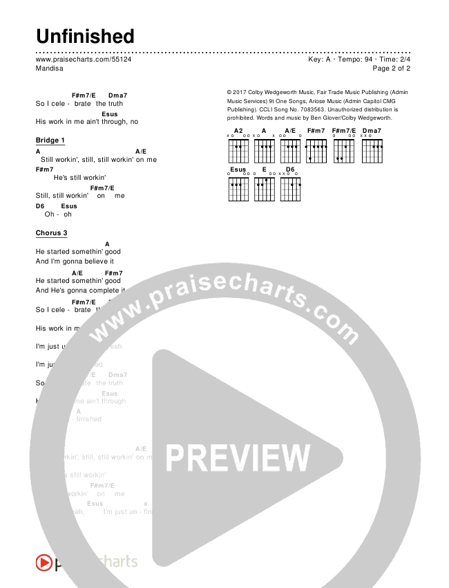 Unfinished Chords & Lyrics (Mandisa)