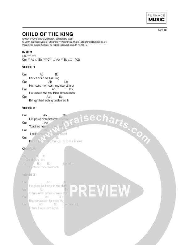 Child Of The King Chords & Lyrics (Angelique Marketon)