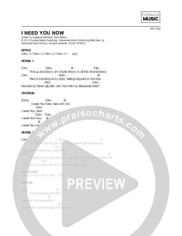 I Need You Now Chords & Lyrics (Angelique Marketon)