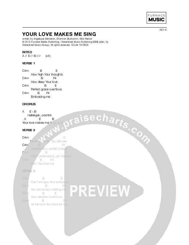 Your Love Makes Me Sing Chords & Lyrics (Angelique Marketon)