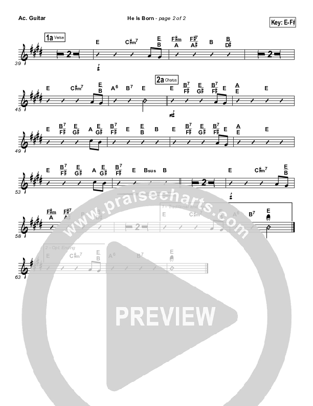 He Is Born Acoustic Guitar ( / Traditional Carol / PraiseCharts)