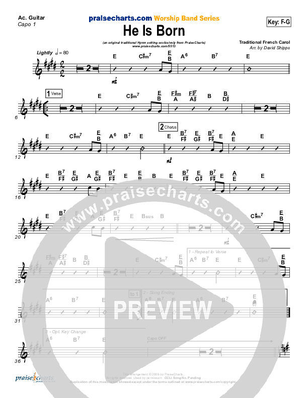 He Is Born Rhythm Chart ( / Traditional Carol / PraiseCharts)