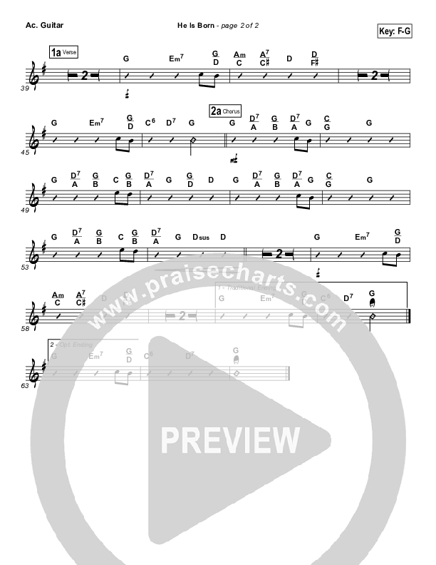 He Is Born Acoustic Guitar ( / Traditional Carol / PraiseCharts)