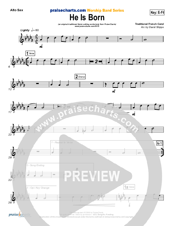 He Is Born Alto Sax ( / Traditional Carol / PraiseCharts)