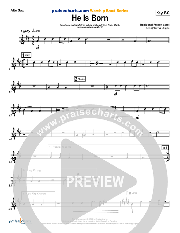 He Is Born Alto Sax ( / Traditional Carol / PraiseCharts)