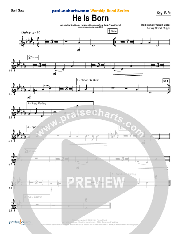 He Is Born Bari Sax ( / Traditional Carol / PraiseCharts)