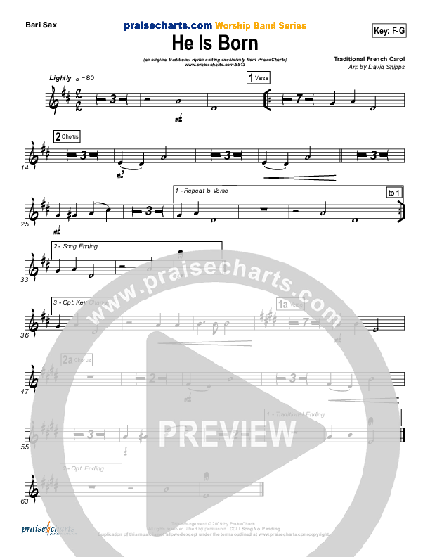 He Is Born Bari Sax ( / Traditional Carol / PraiseCharts)