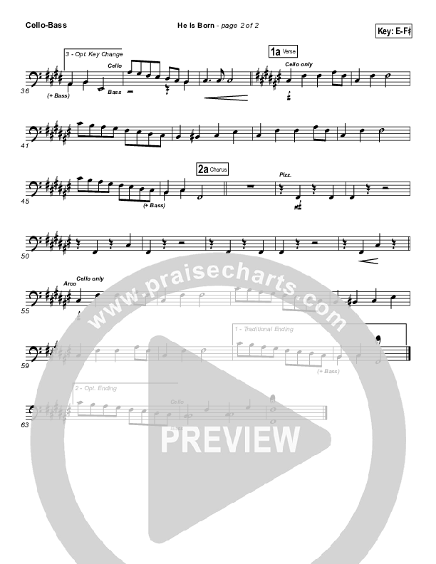 He Is Born Cello/Bass ( / Traditional Carol / PraiseCharts)