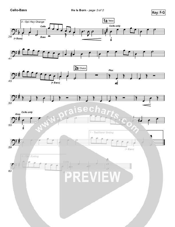 He Is Born Cello/Bass ( / Traditional Carol / PraiseCharts)